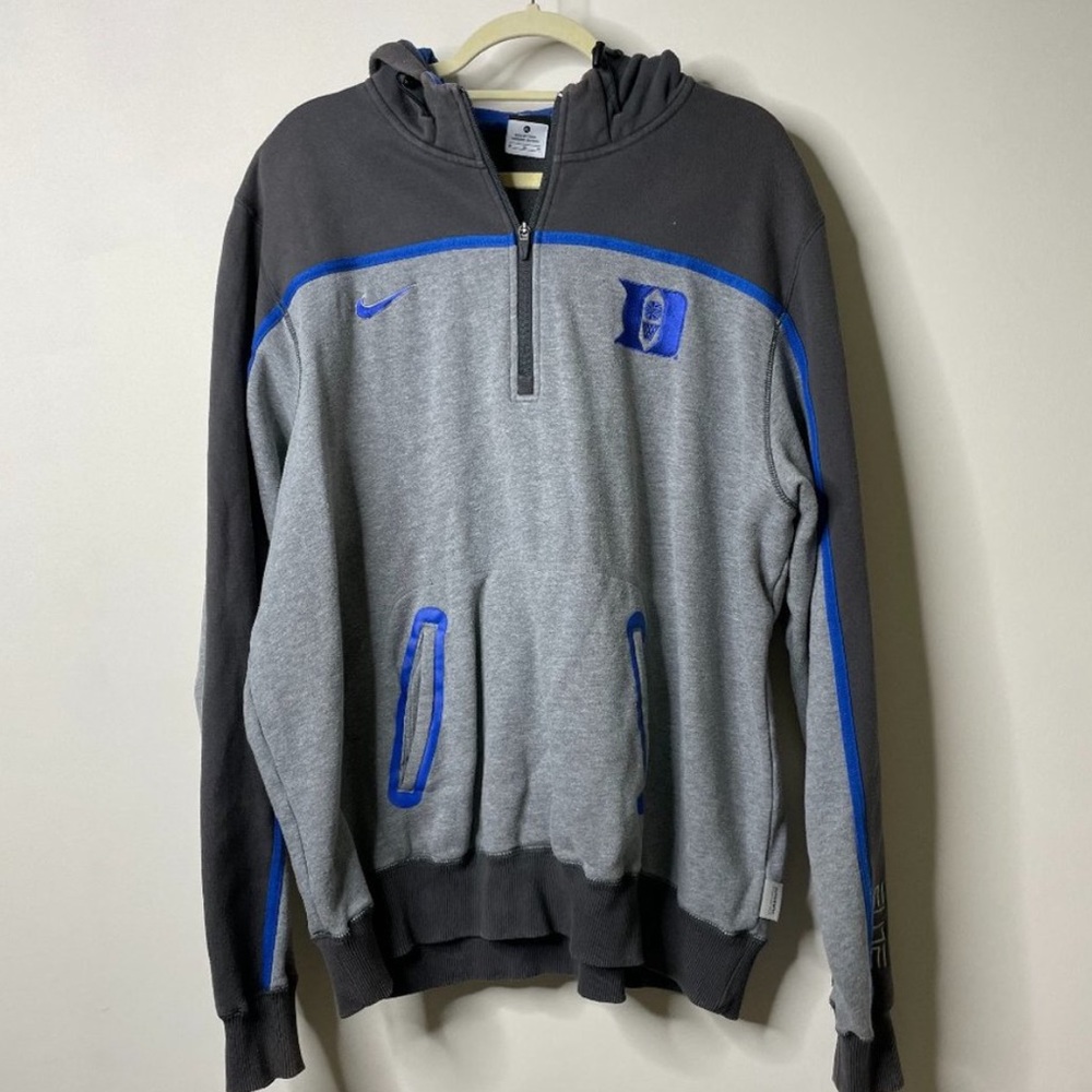 Nike Elite Duke Basketball Grey Hooded 1/4 Zip Sweatshirt XL